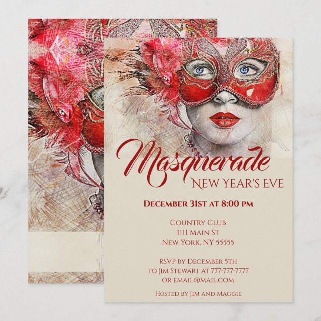 Chic Colorful Masquerade Party Invitation (Front/Back)