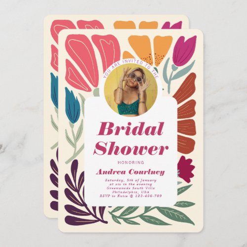 Chic Colorful Mismatch Floral Bridal Shower Photo Invitation