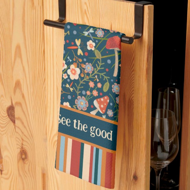 Chic Colorful Mushroom Custom Name Quote Stylish  Kitchen Towel (Creator Uploaded)