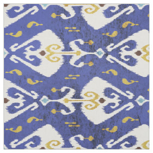 Chic colorful naby blue ikat tribal patterns fabric
