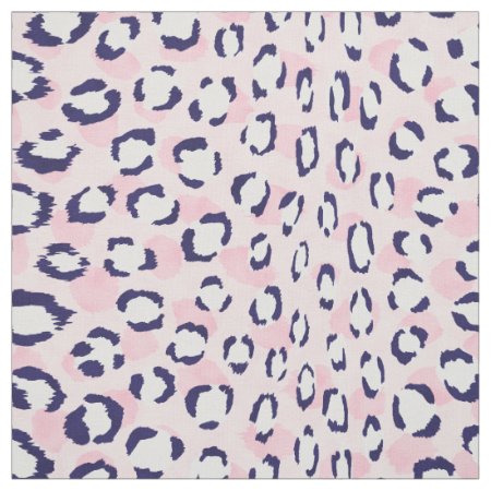 Chic Colorful Navy Blue Pink Cheetah Print Pattern Fabric