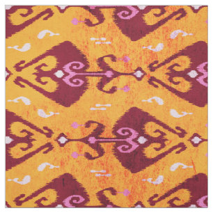 Chic colorful orange ikat tribal pattern fabric