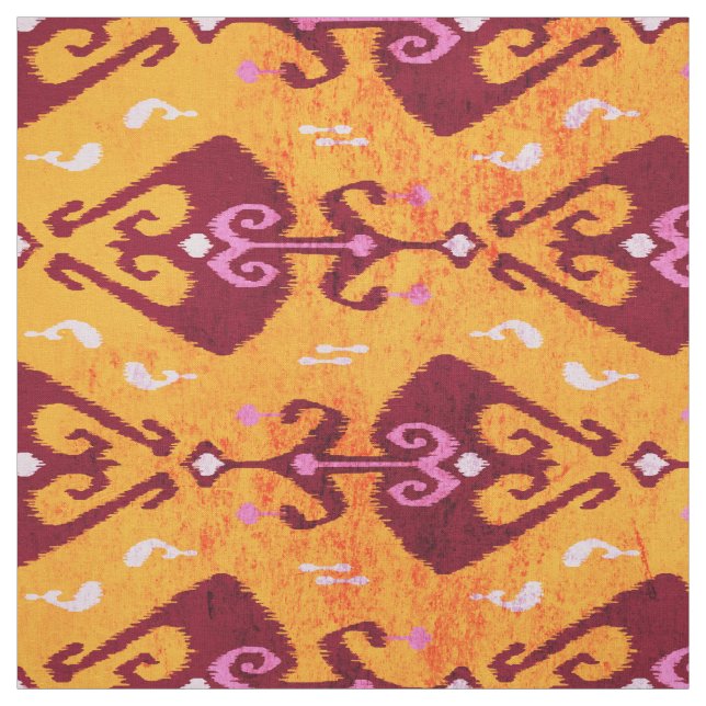 Chic colorful orange ikat tribal pattern fabric (Swatch)
