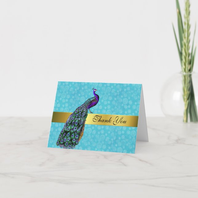 Chic Colorful Peacock Thank You Card (Front)