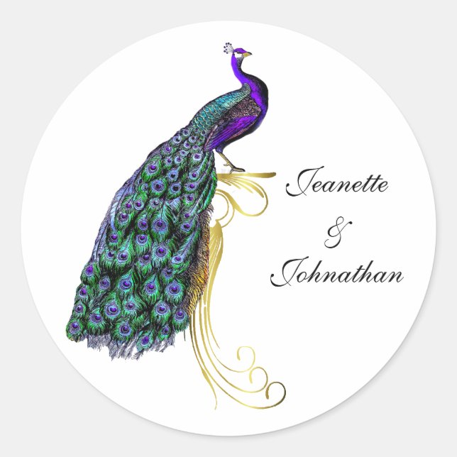 Chic Colorful Peacock Wedding Envelope Seal (Front)