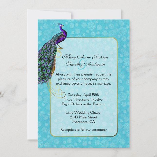 Chic Colorful Peacock Wedding Invitation (Front)