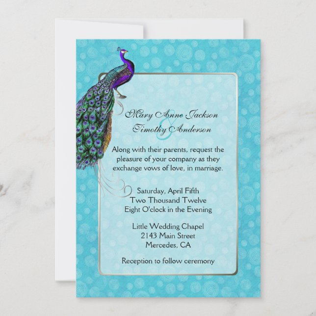 Chic Colorful Peacock Wedding Invitation (Front)