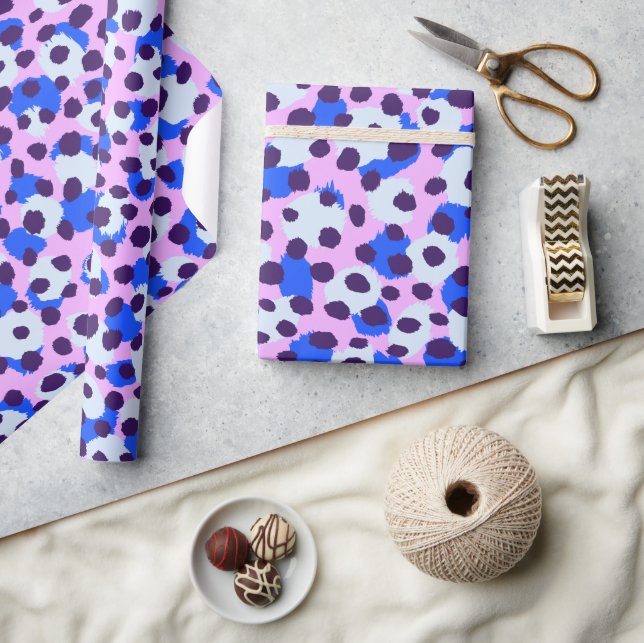 Chic colorful pink blue cheetah print monogram wrapping paper (Crafts)