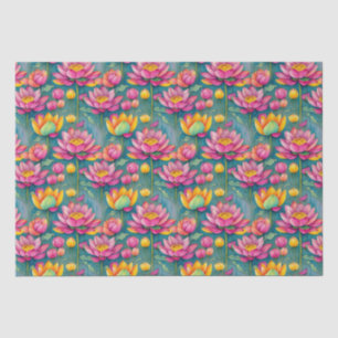 Chic Colorful Pink Lotus Flower Botanical Greenery Tissue Paper