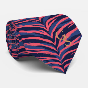 Chic colorful pink navy zebra print monogram tie