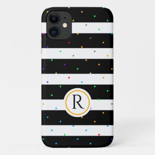 Chic Colorful Polk Dots With Black & White Stripes iPhone 11 Case