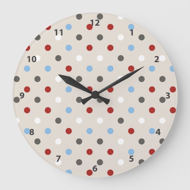 Chic Colorful Polka Dots Pattern Large Clock (Front)