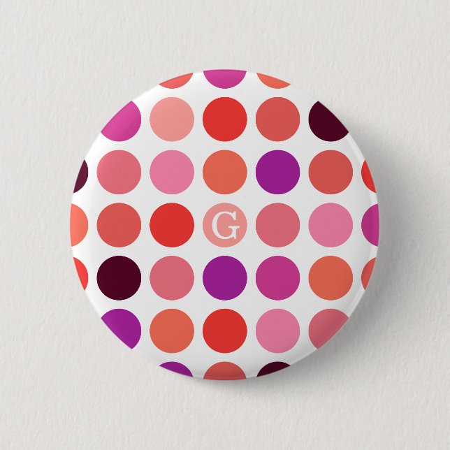 Chic colorful polka dots pattern monogram button (Front)