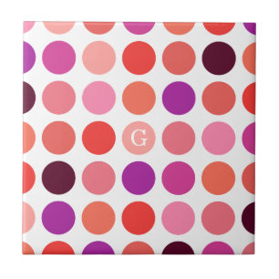Chic colorful polka dots pattern monogram ceramic tile