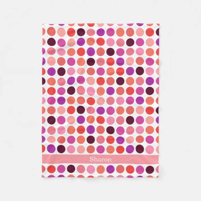 Chic colorful polka dots pattern monogram fleece blanket (Front)