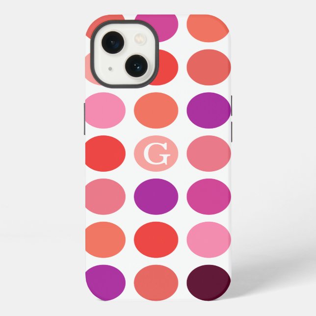 Chic colorful polka dots pattern monogram iphone case (Back)