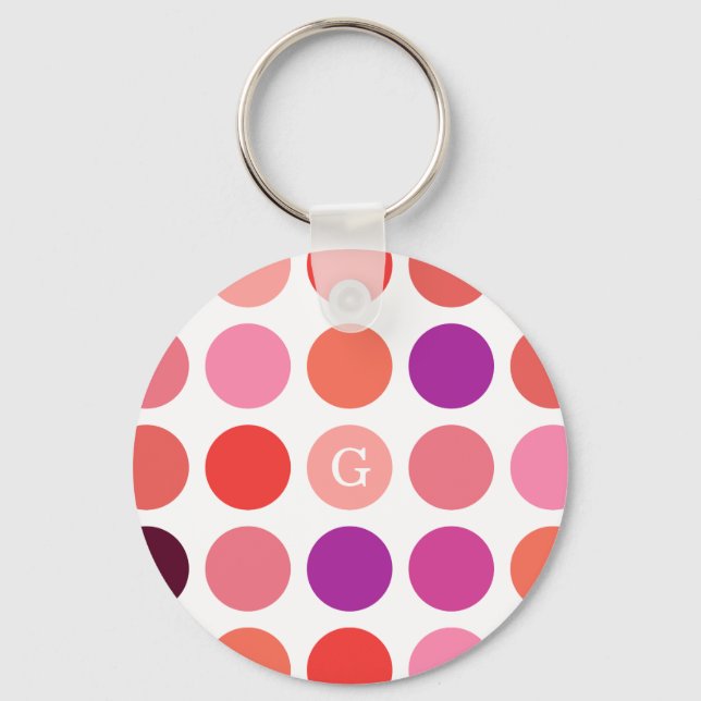 Chic colorful polka dots pattern monogram keychain (Front)