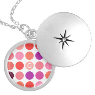 Chic colorful polka dots pattern monogram locket necklace