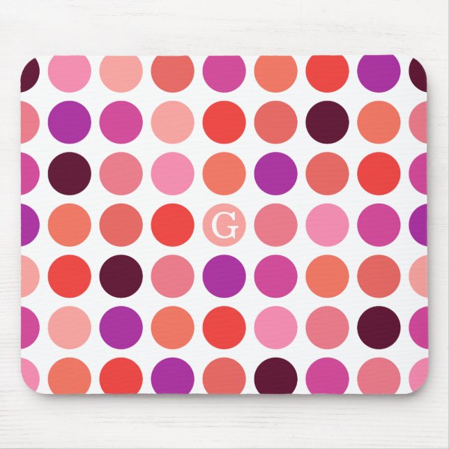 Chic colorful polka dots pattern monogram mouse pad (Front)