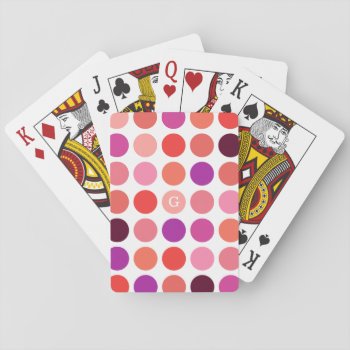 Chic Colorful Polka Dots Pattern Monogram Playing Cards by TintAndBeyond at Zazzle