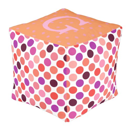 Chic colorful polka dots pattern monogram pouf