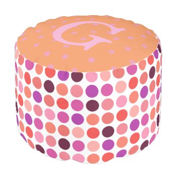 Chic Colorful Polka Dots Pattern Monogram Pouf by TintAndBeyond at Zazzle