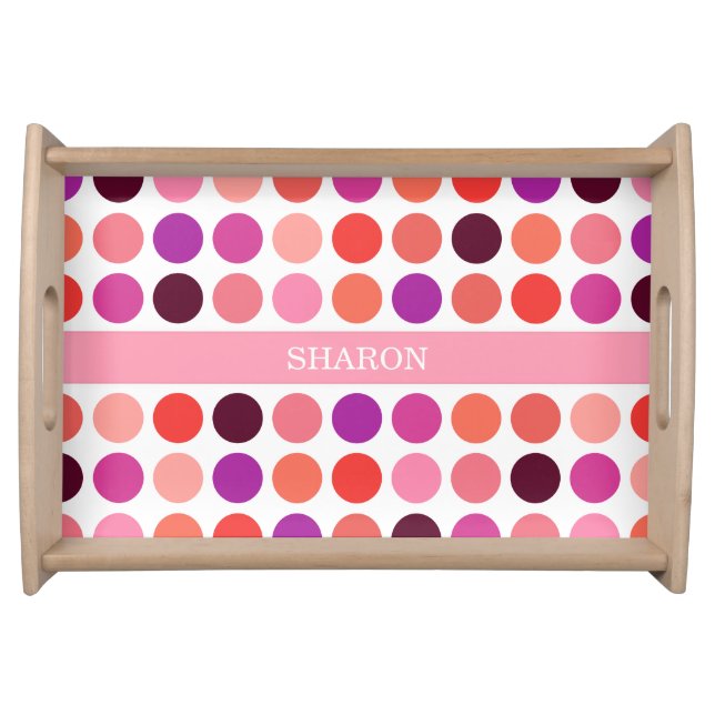 Chic colorful polka dots pattern monogram serving tray (Front)