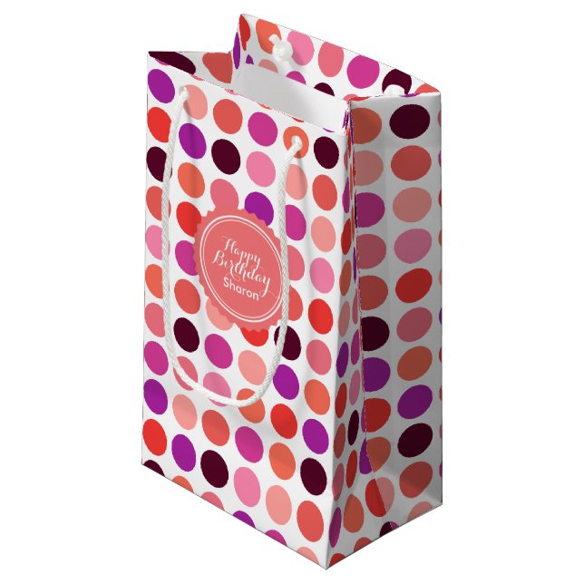Chic colorful polka dots pattern monogram small gift bag (Front Angled)