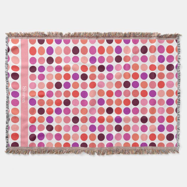 Chic colorful polka dots pattern monogram throw blanket (Front)