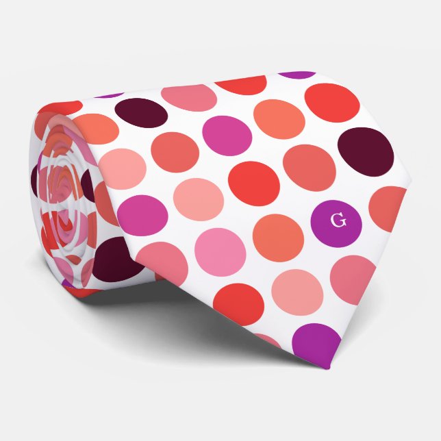 Chic colorful polka dots pattern monogram tie (Rolled)