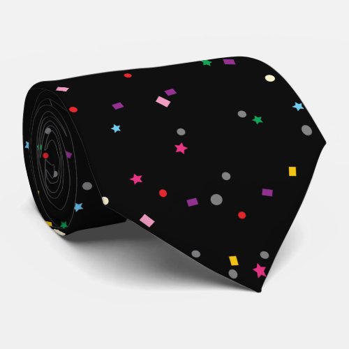 Chic Colorful Rainbow Confetti on Black Pattern Neck Tie