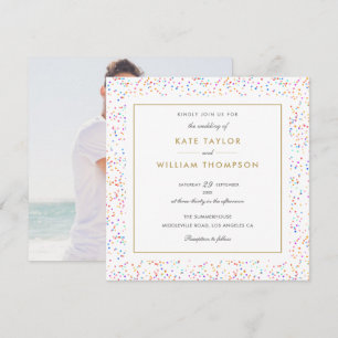 Chic Colorful Rainbow Confetti Photo Wedding Invitation
