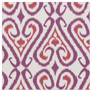 Chic colorful red and purple ikat damask patterns fabric