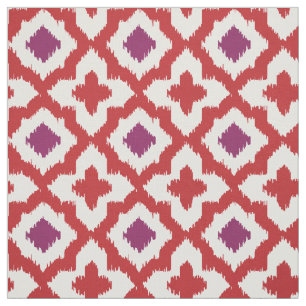 Chic colorful red and purple ikat tribal patterns fabric