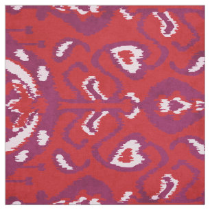 Chic colorful red and purple ikat tribal patterns fabric