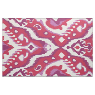 Chic colorful red and purple ikat tribal patterns fabric
