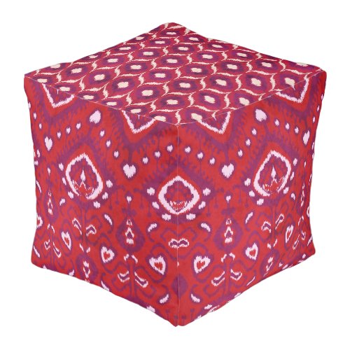 Chic colorful red and purple ikat tribal patterns pouf