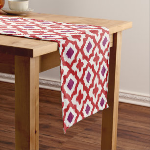 Chic colorful red and purple ikat tribal patterns short table runner