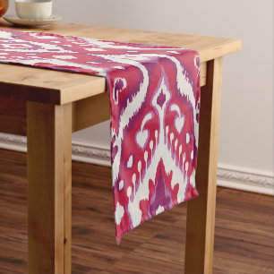 Chic colorful red and purple ikat tribal patterns short table runner