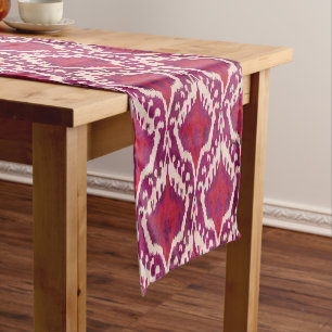Chic colorful red and purple ikat tribal patterns short table runner