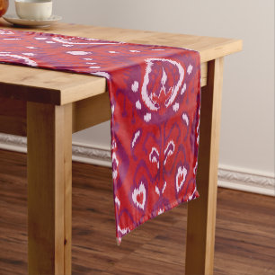 Chic colorful red and purple ikat tribal patterns short table runner