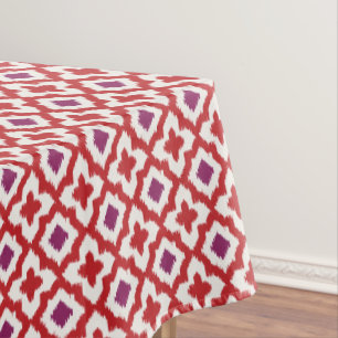 Chic colorful red and purple ikat tribal patterns tablecloth