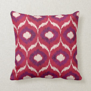 Chic colorful red and purple ikat tribal patterns throw pillow