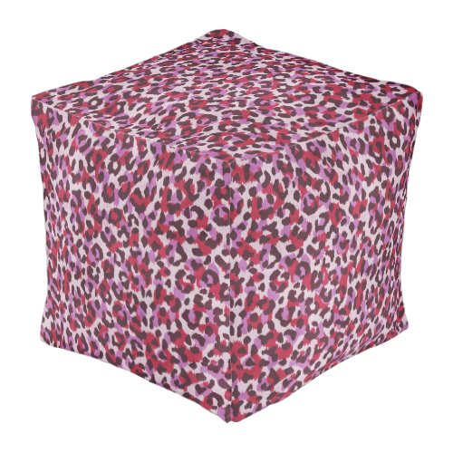 Chic colorful red purple cheetah print pattern pouf