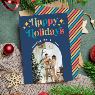 Chic Colorful Retro Happy Holidays Christmas Photo Holiday Card