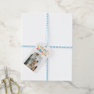 Chic Colorful Retro Merry & Bright Christmas Photo Gift Tags