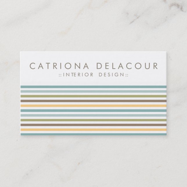 Chic Colorful Retro Stripes Pattern Business Card (Front)
