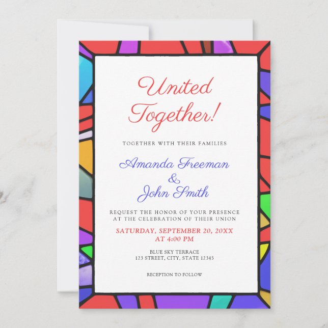 Chic Colorful Stained Glass Wedding Invitation (Front)