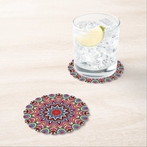 Chic Colorful Star Mosaic Kaleidoscope Art Pattern Paper Coaster