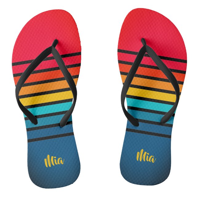 Chic Colorful Stripes Pattern Flip Flops (Footbed)